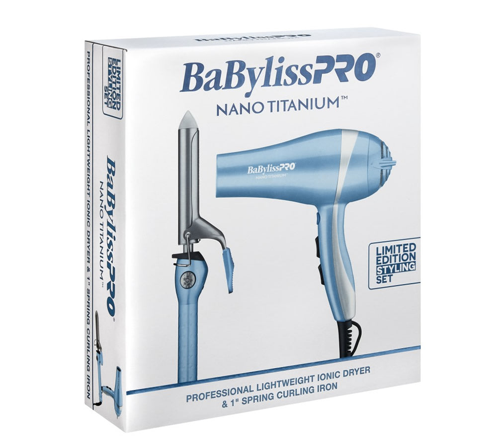 BabylissPro Nano Titanium Dryer &amp; 1" Curling Iron Combo 