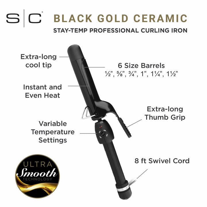 Stylecraft Black Gold Ceramic Pro Curling Irons