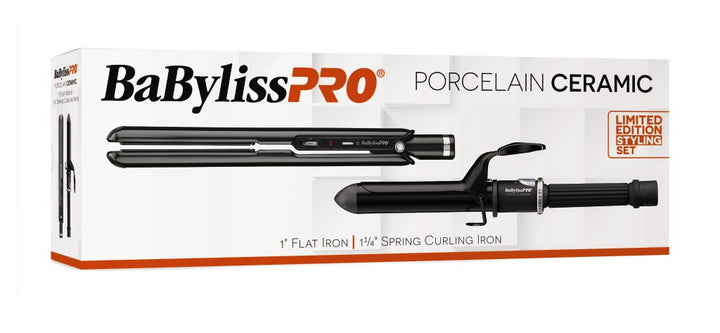 BabylissPro Porcelain Ceramic Flat Iron &amp; Curling Iron Combo 